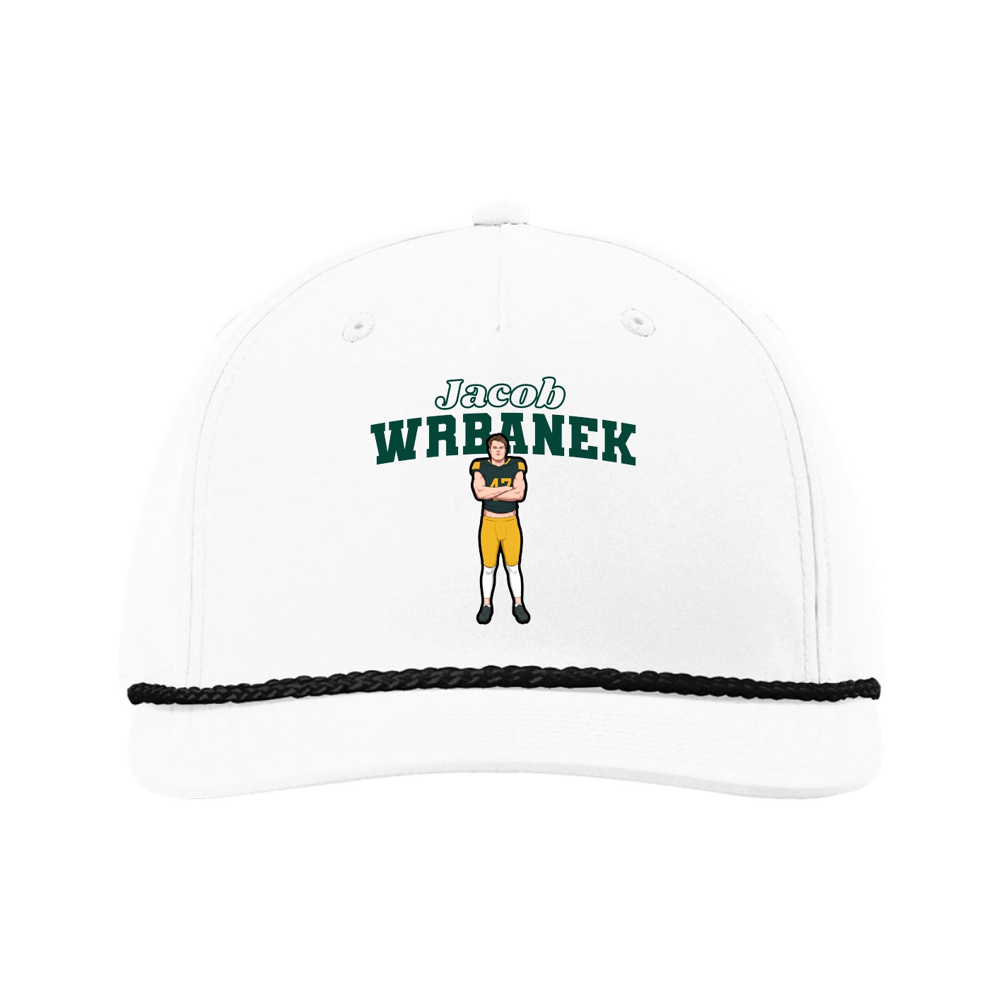 Five-Panel Classic Rope Cap — Name Arch in White