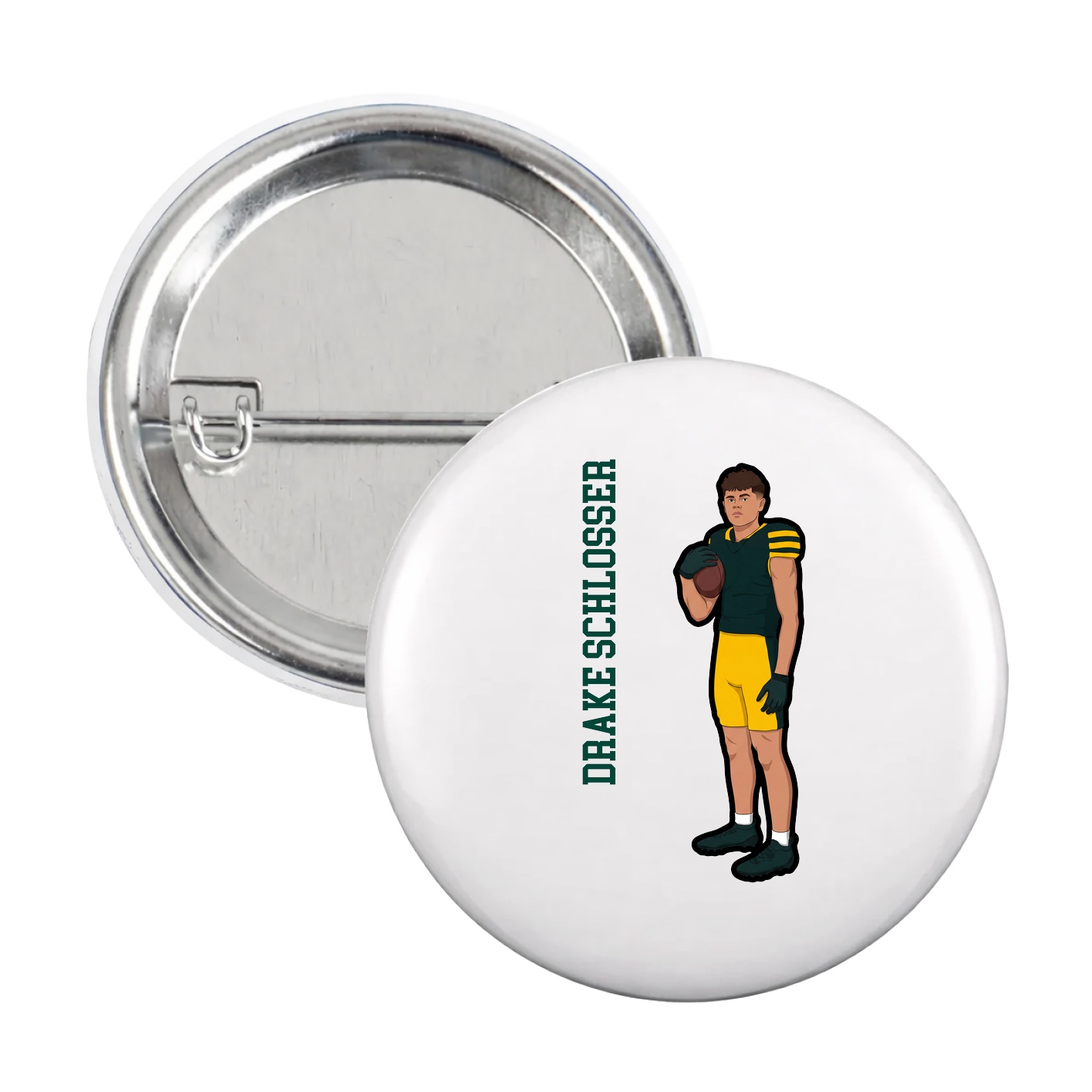 Game Day Button — Name Vertical in White