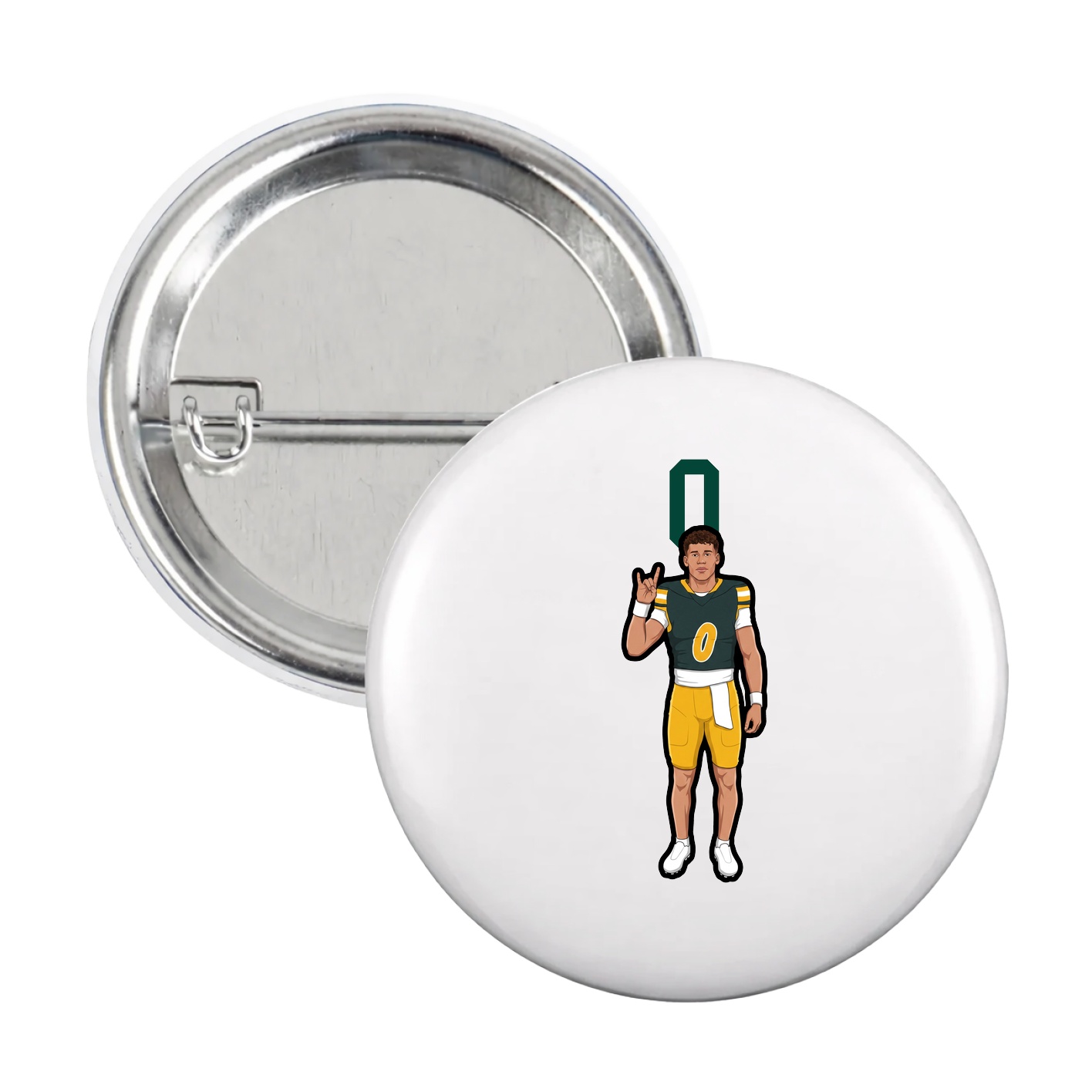 Game Day Button — Number Top in White