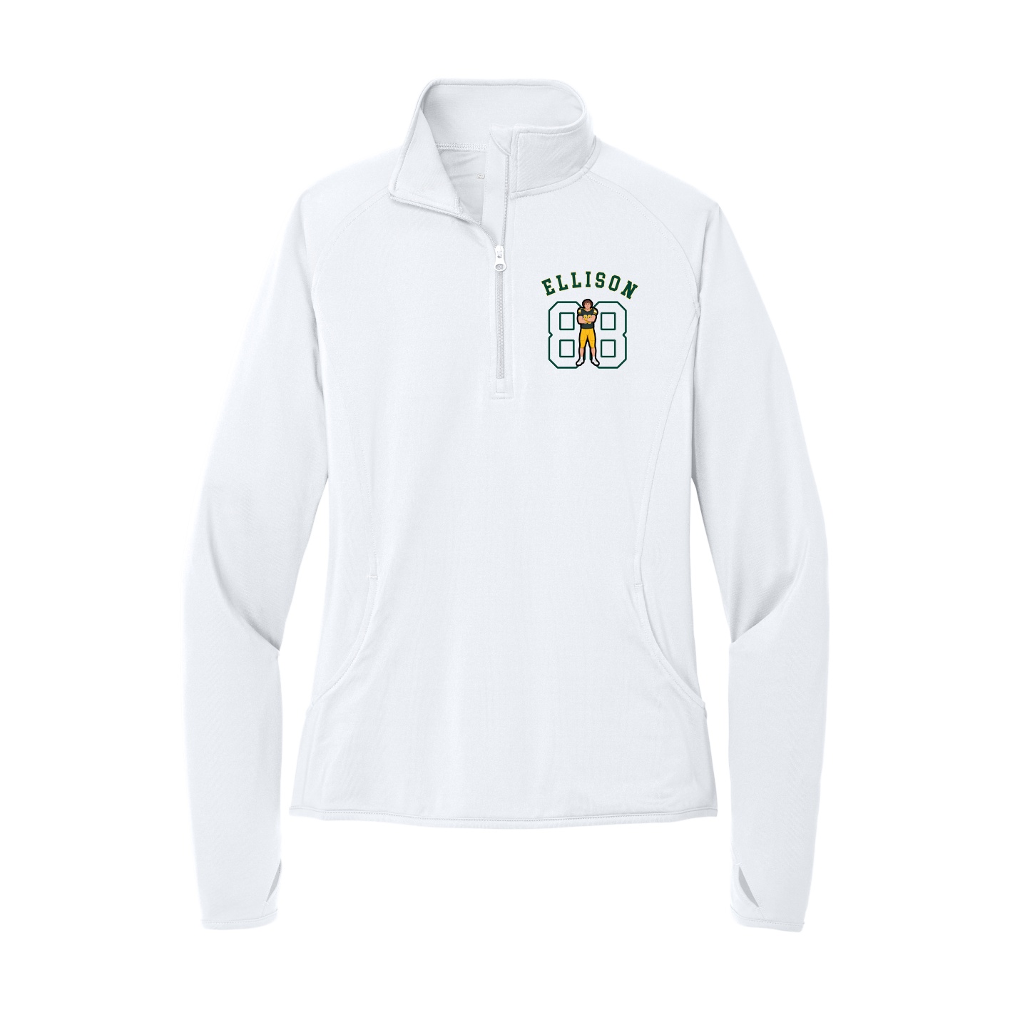 Women's Q-Zip Pullover — Shirsey Arch in White