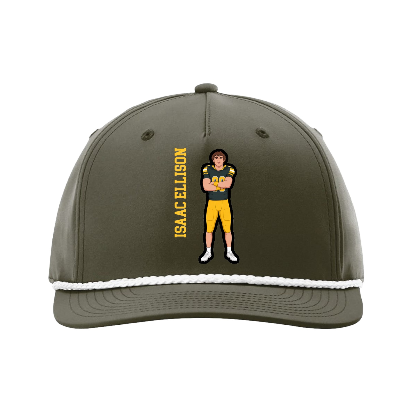 Five-Panel Classic Rope Cap — Name Vertical in Green