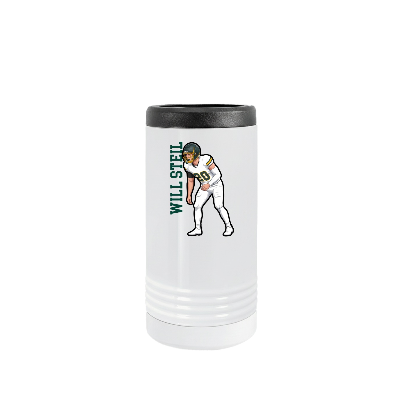 Slim Beverage Holder — Name Vertical in White