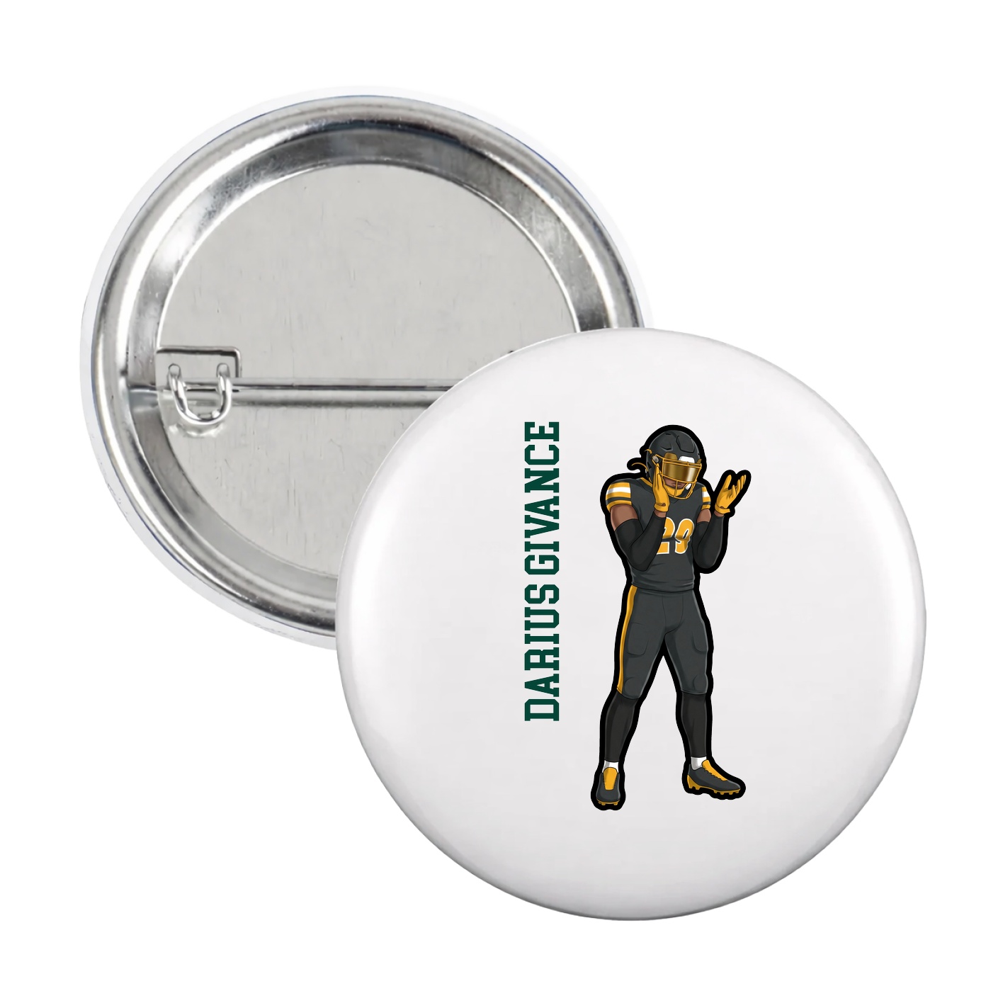 Game Day Button — Name Vertical in White