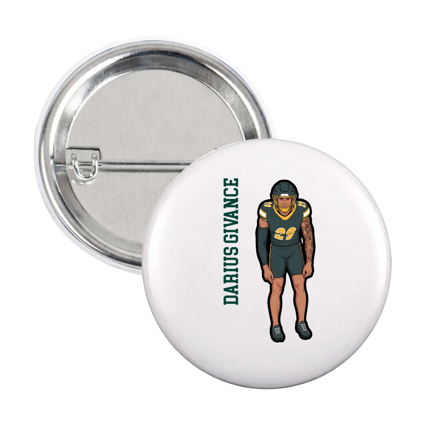 Game Day Button — Name Vertical in White