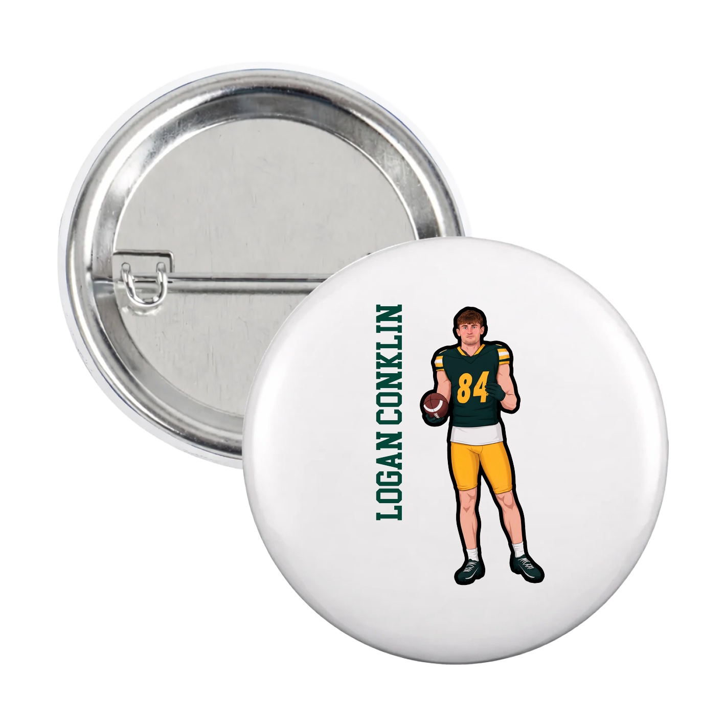 Game Day Button — Name Vertical in White