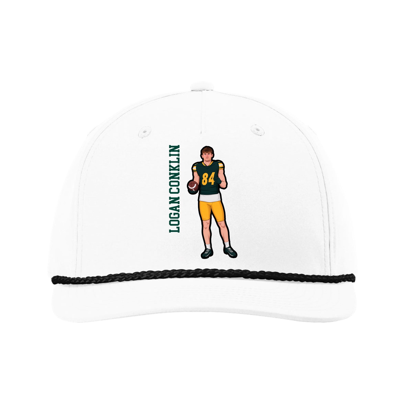Five-Panel Classic Rope Cap — Name Vertical in White