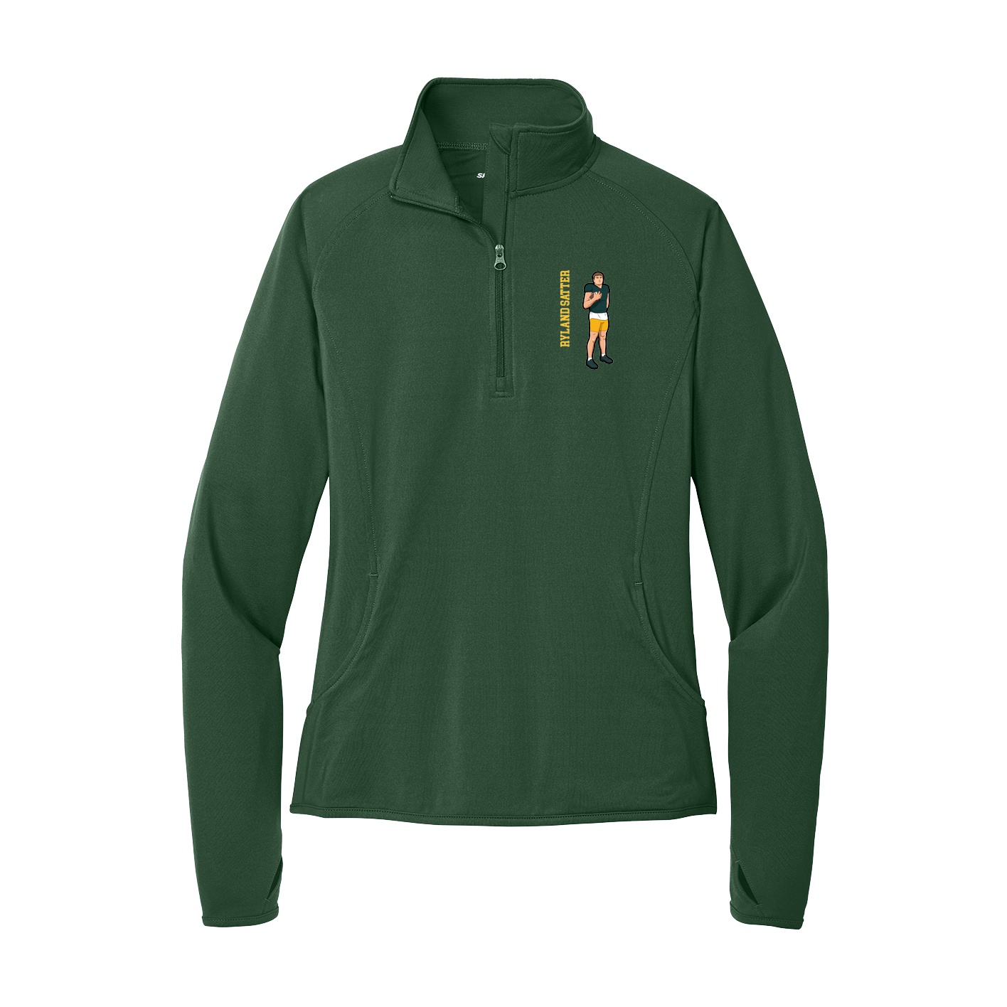Women's Q-Zip Pullover — Name Vertical in Green