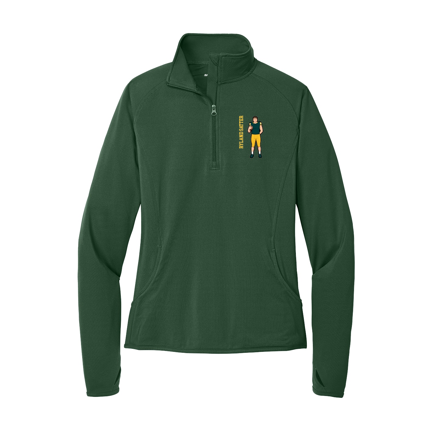 Women's Q-Zip Pullover — Name Vertical in Green