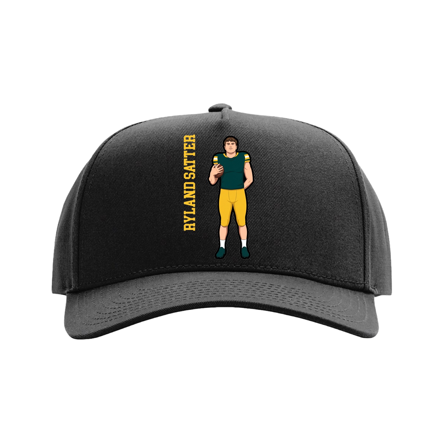 Full Fabric Five-Panel Champ Cap — Name Vertical in Black