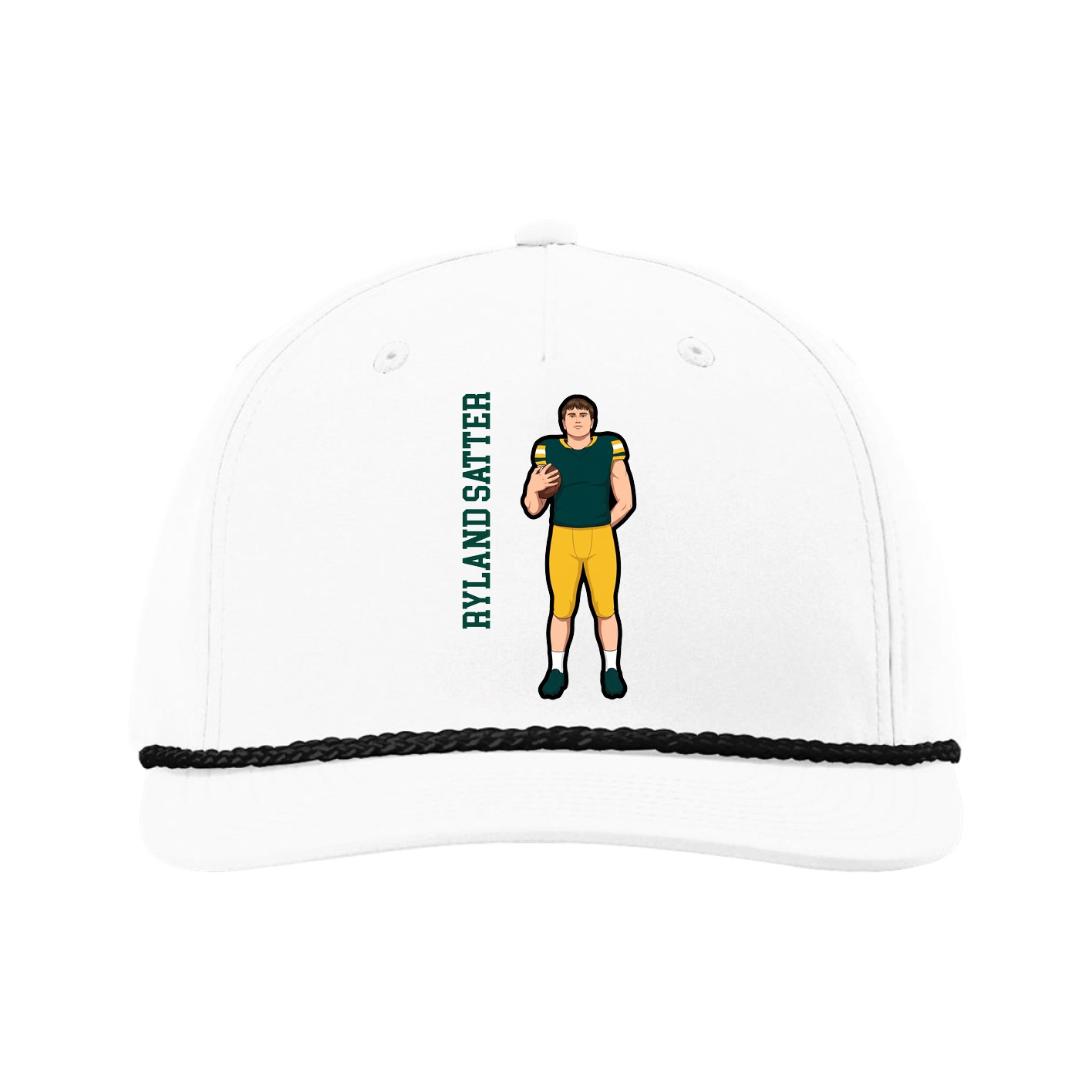 Five-Panel Classic Rope Cap — Name Vertical in White