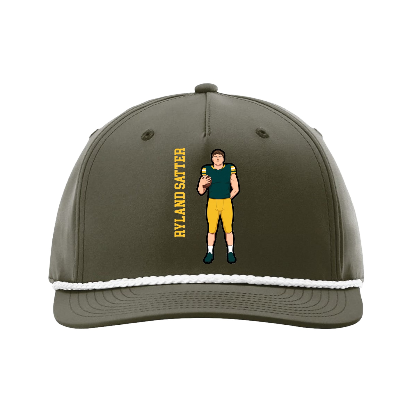 Five-Panel Classic Rope Cap — Name Vertical in Green