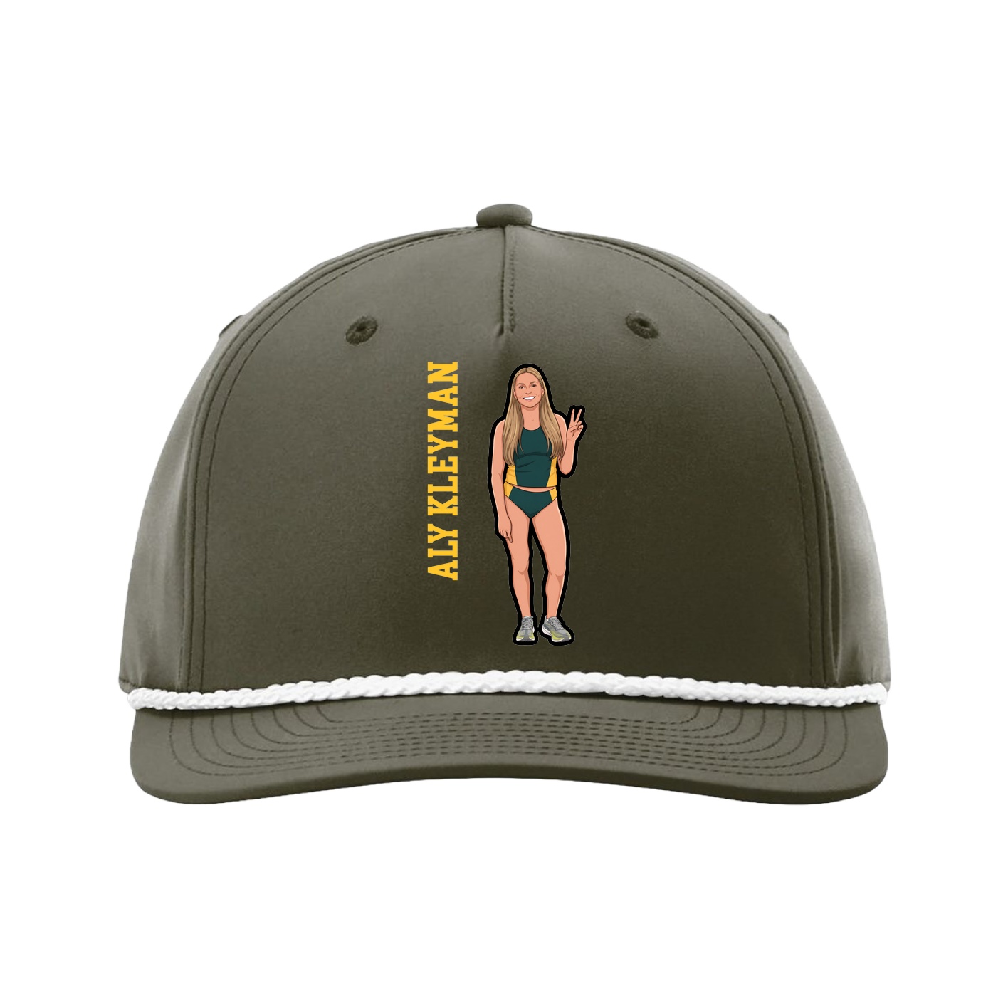 Five-Panel Classic Rope Cap — Name Vertical in Green