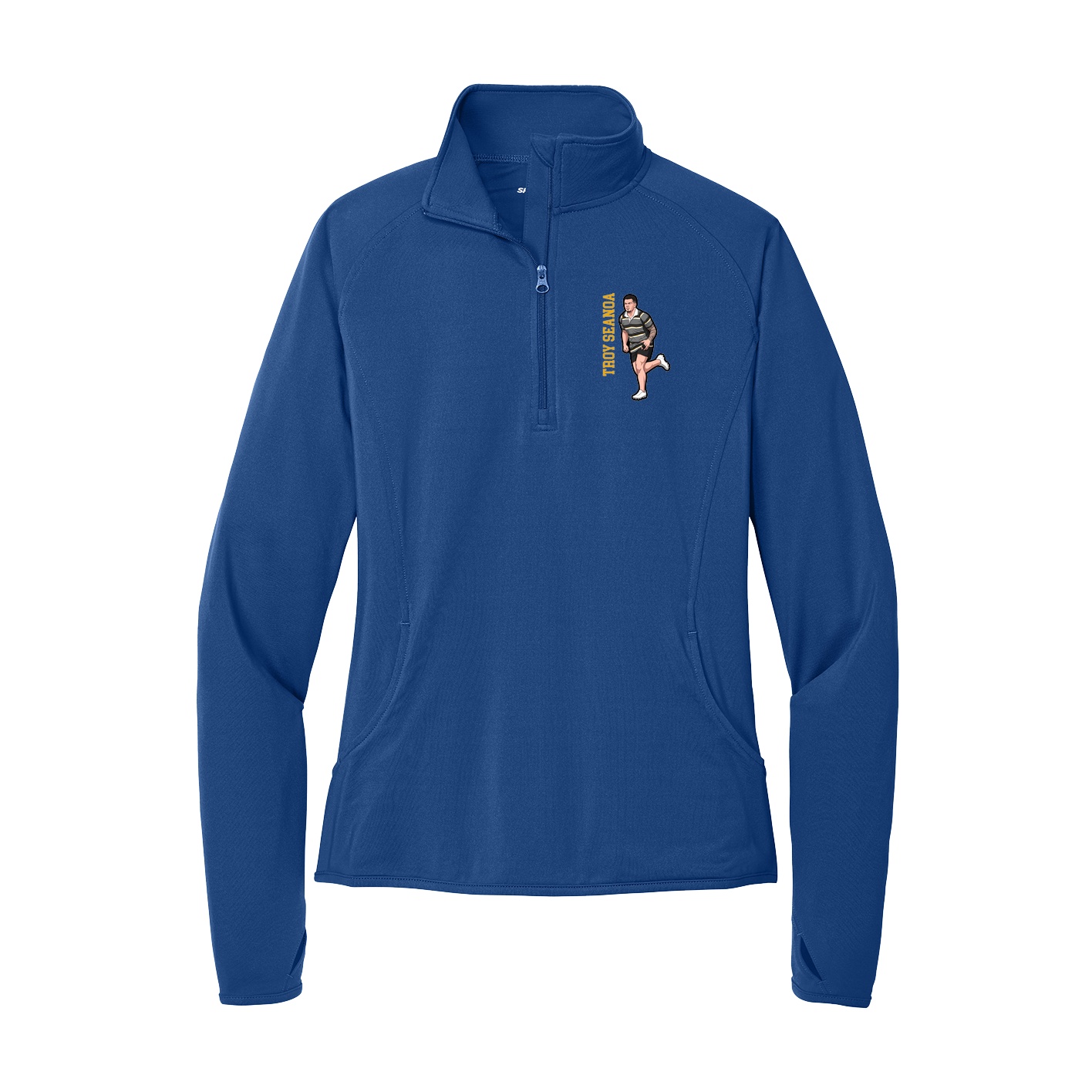 Women's Q-Zip Pullover — Name Vertical in Royal