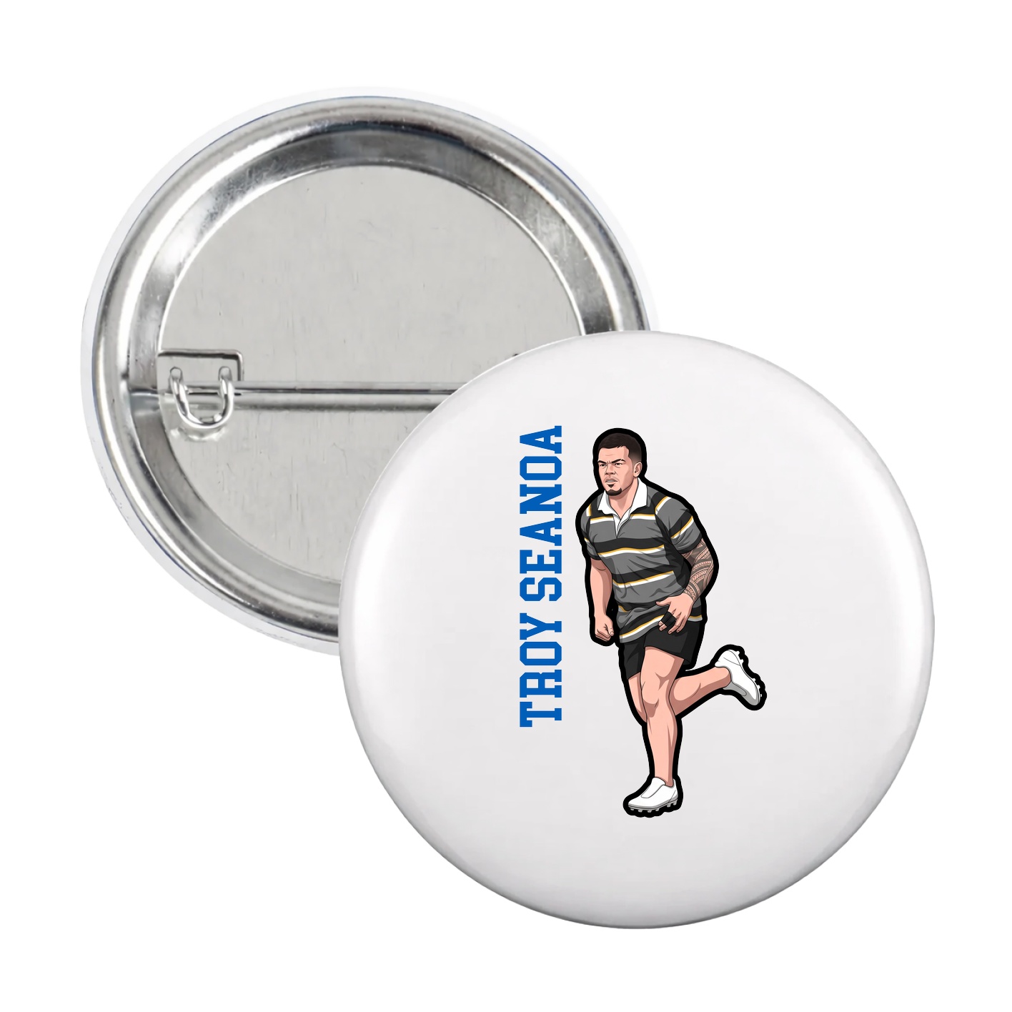 Game Day Button — Name Vertical in White