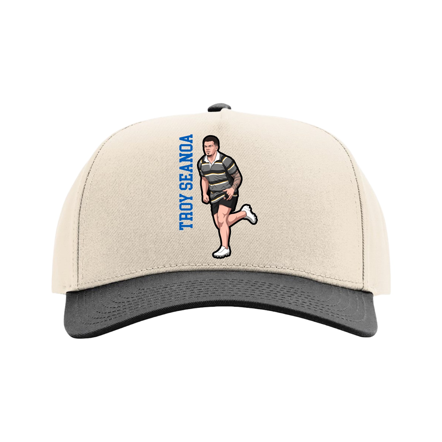 Full Fabric Five-Panel Champ Cap — Name Vertical in Cream/Black
