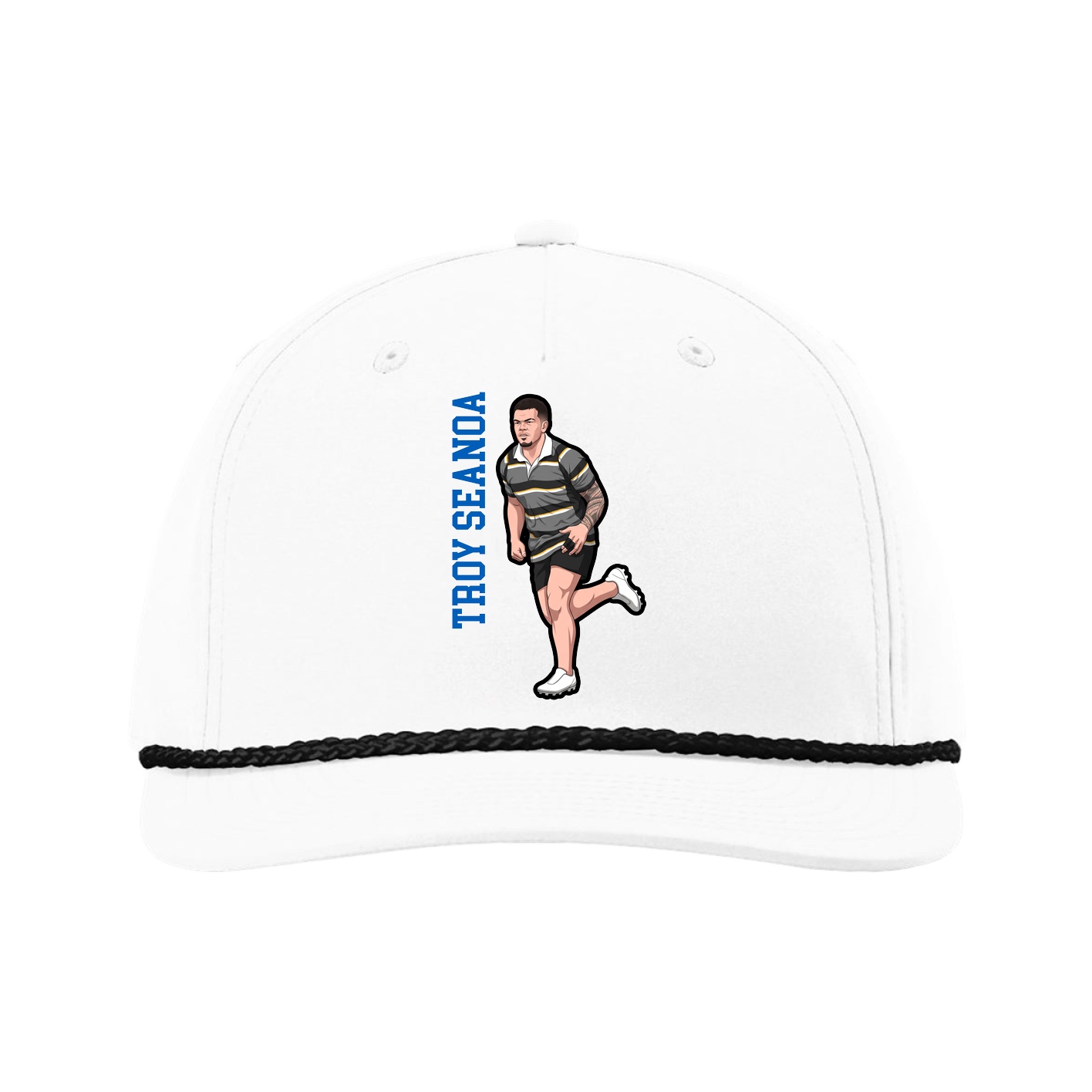 Five-Panel Classic Rope Cap — Name Vertical in White