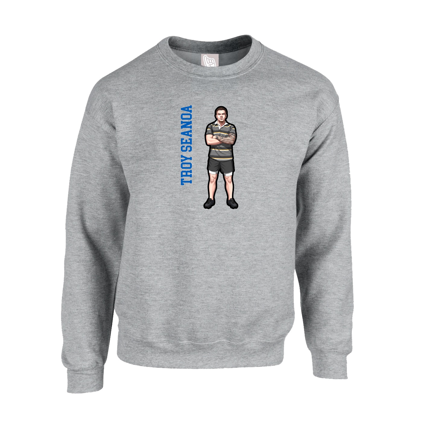 Fleece Crew — Name Vertical in Grey