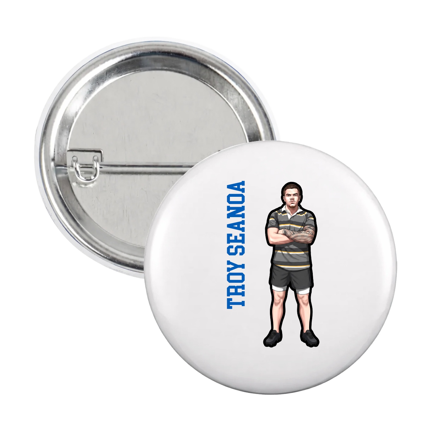 Game Day Button — Name Vertical in White