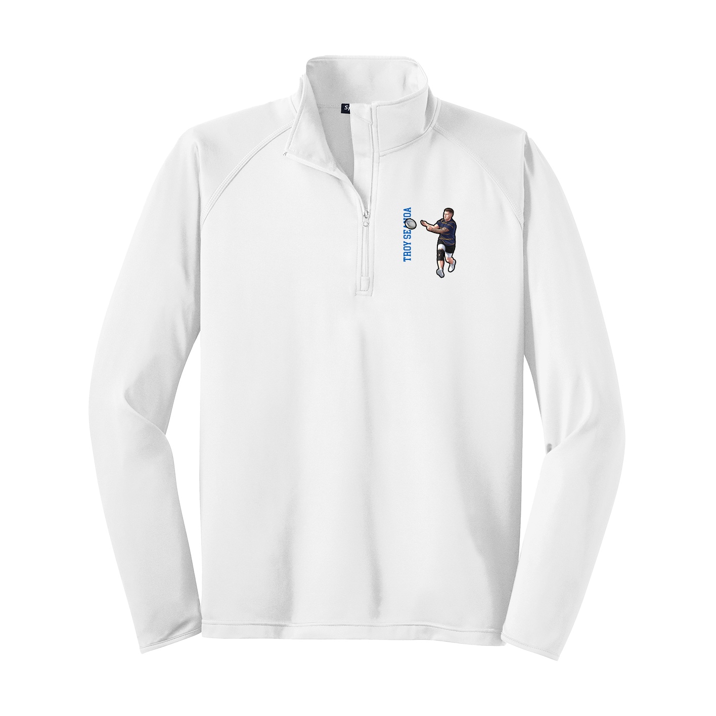 Q-Zip Pullover — Name Vertical in White