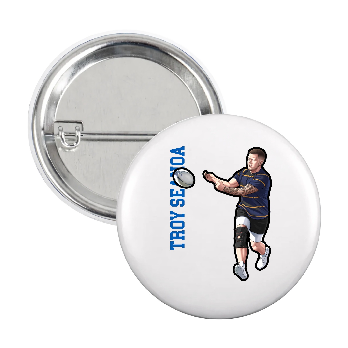 Game Day Button — Name Vertical in White