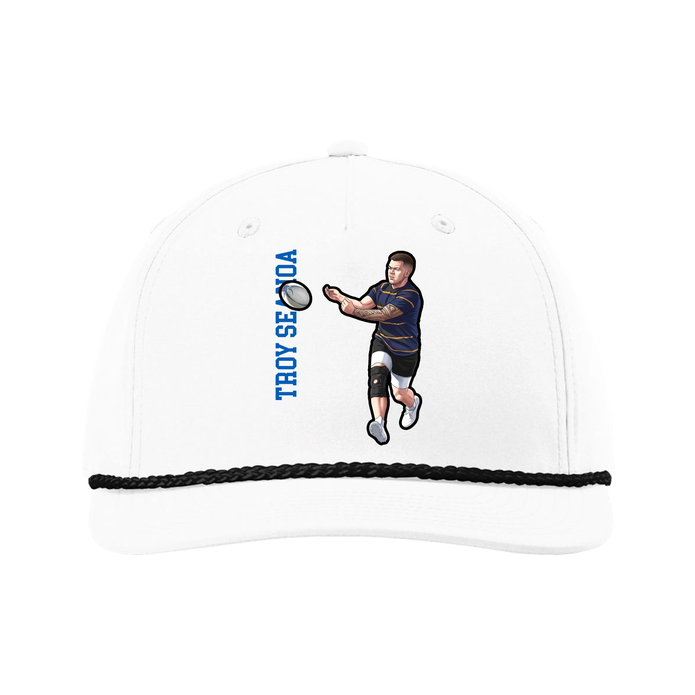 Five-Panel Classic Rope Cap — Name Vertical in White