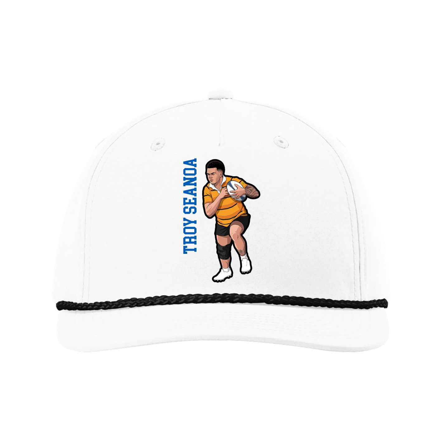 Five-Panel Classic Rope Cap — Name Vertical in White