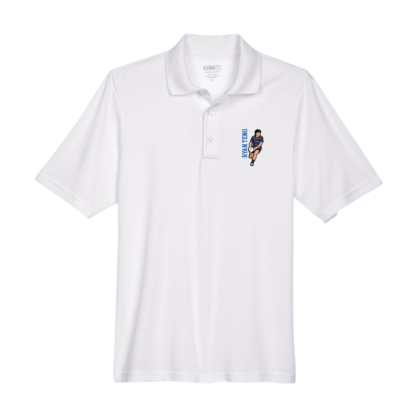 Performance Polo — Name Vertical in White