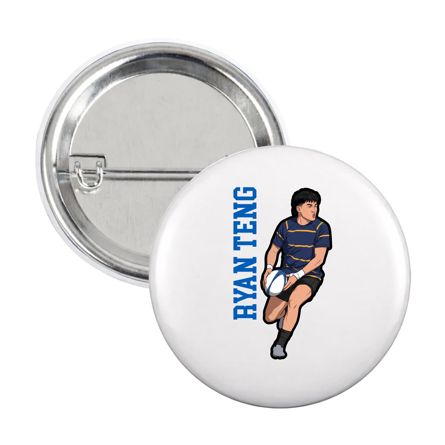Game Day Button — Name Vertical in White