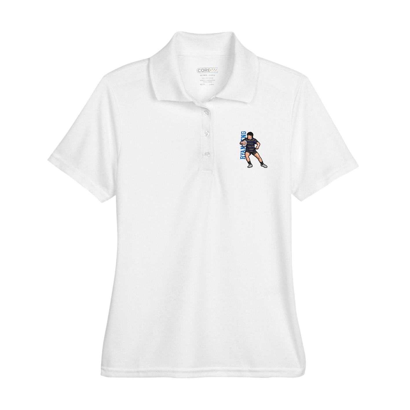 Womens Performance Polo — Name Vertical in White