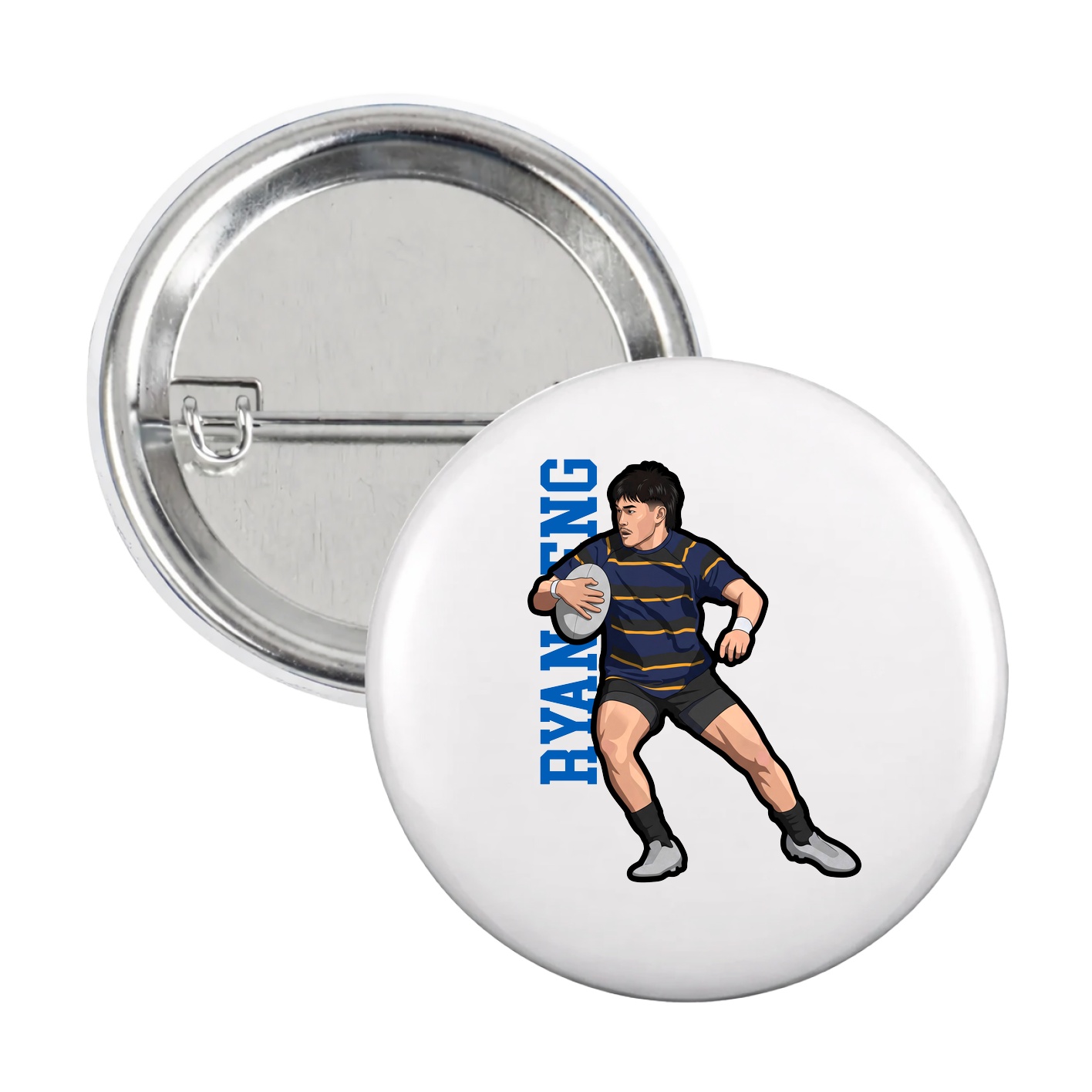 Game Day Button — Name Vertical in White
