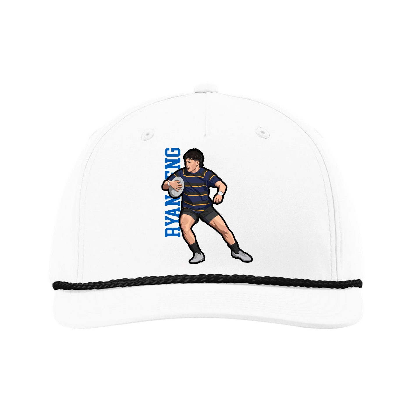Five-Panel Classic Rope Cap — Name Vertical in White