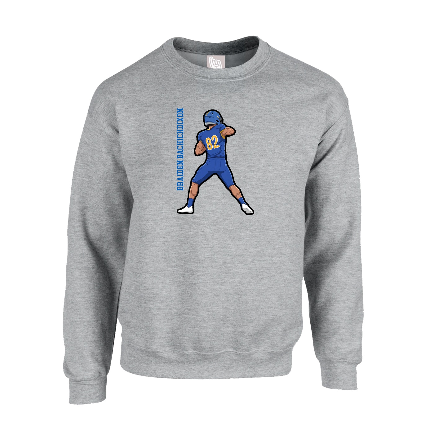 Fleece Crew — Name Vertical in Grey
