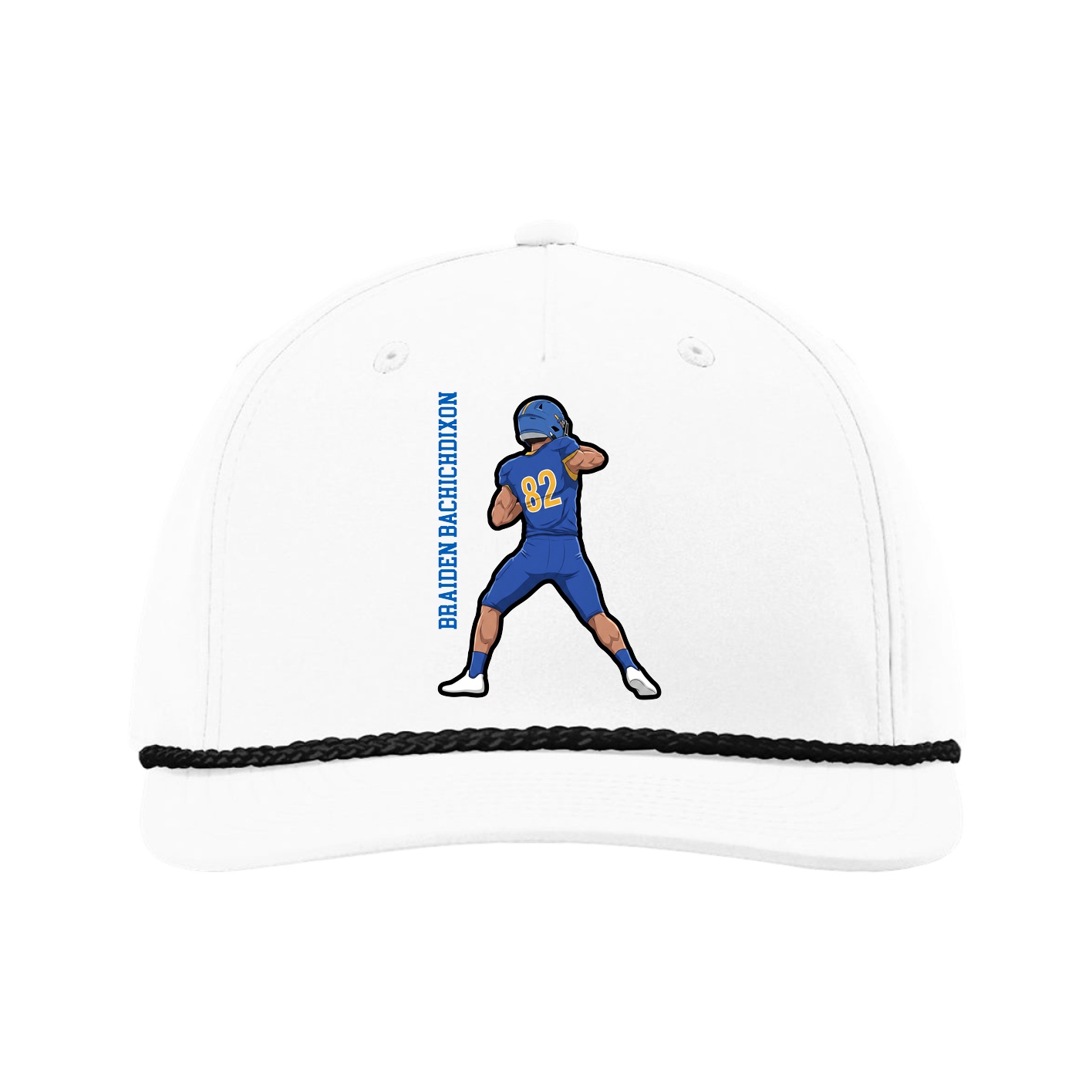Five-Panel Classic Rope Cap — Name Vertical in White