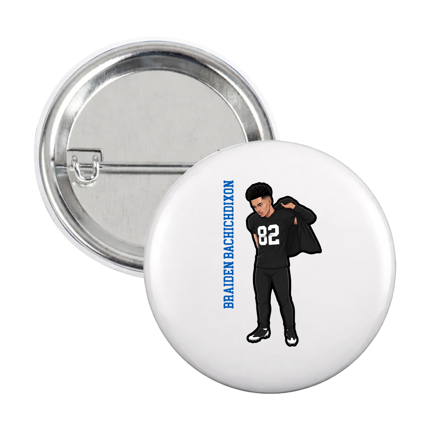 Game Day Button — Name Vertical in White