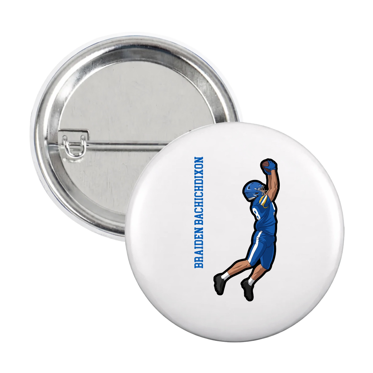 Game Day Button — Name Vertical in White