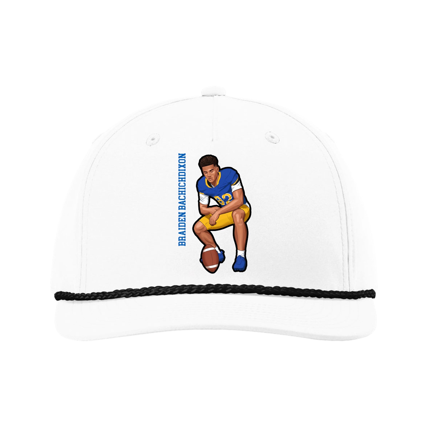 Five-Panel Classic Rope Cap — Name Vertical in White