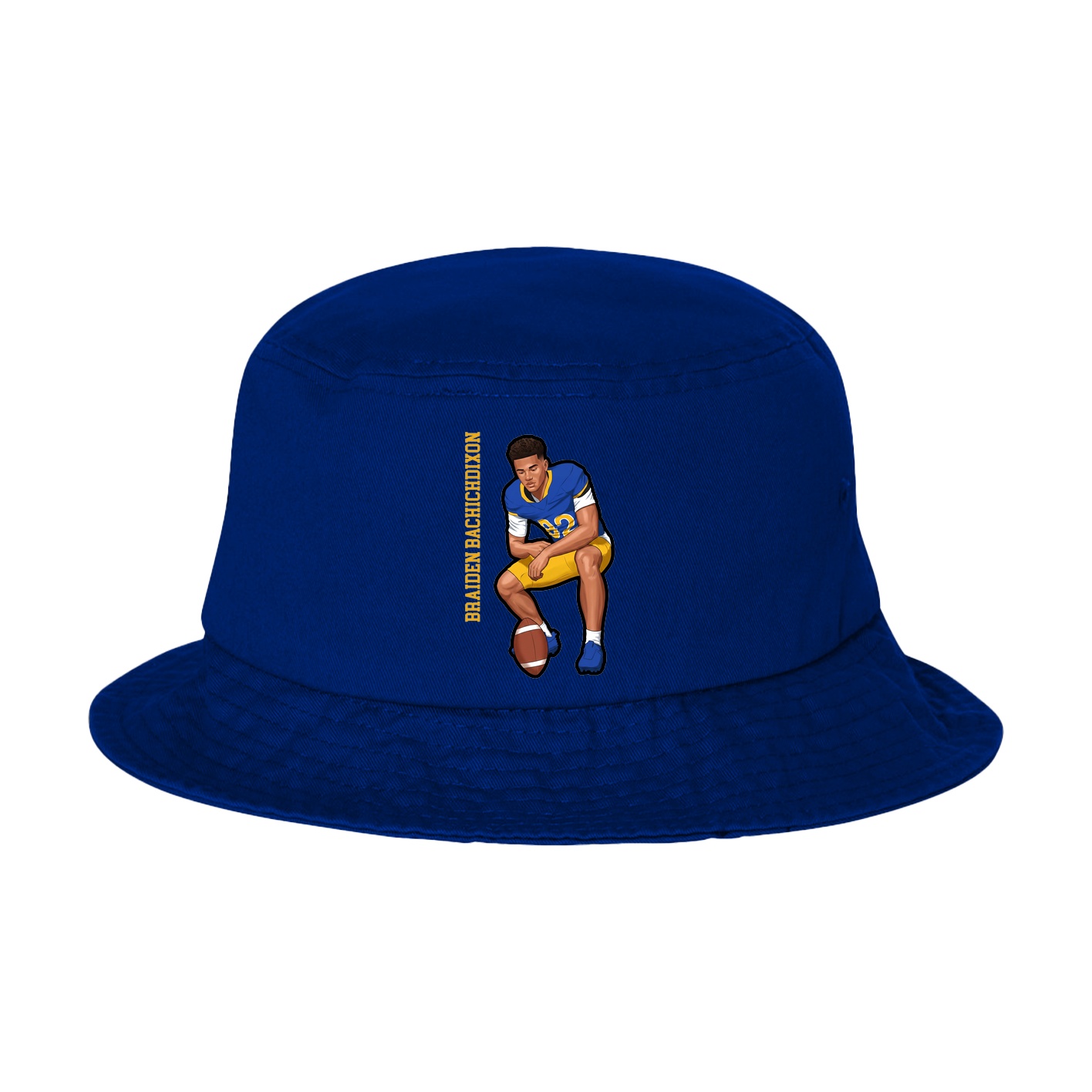 Bucket Cap — Name Vertical in Royal Blue
