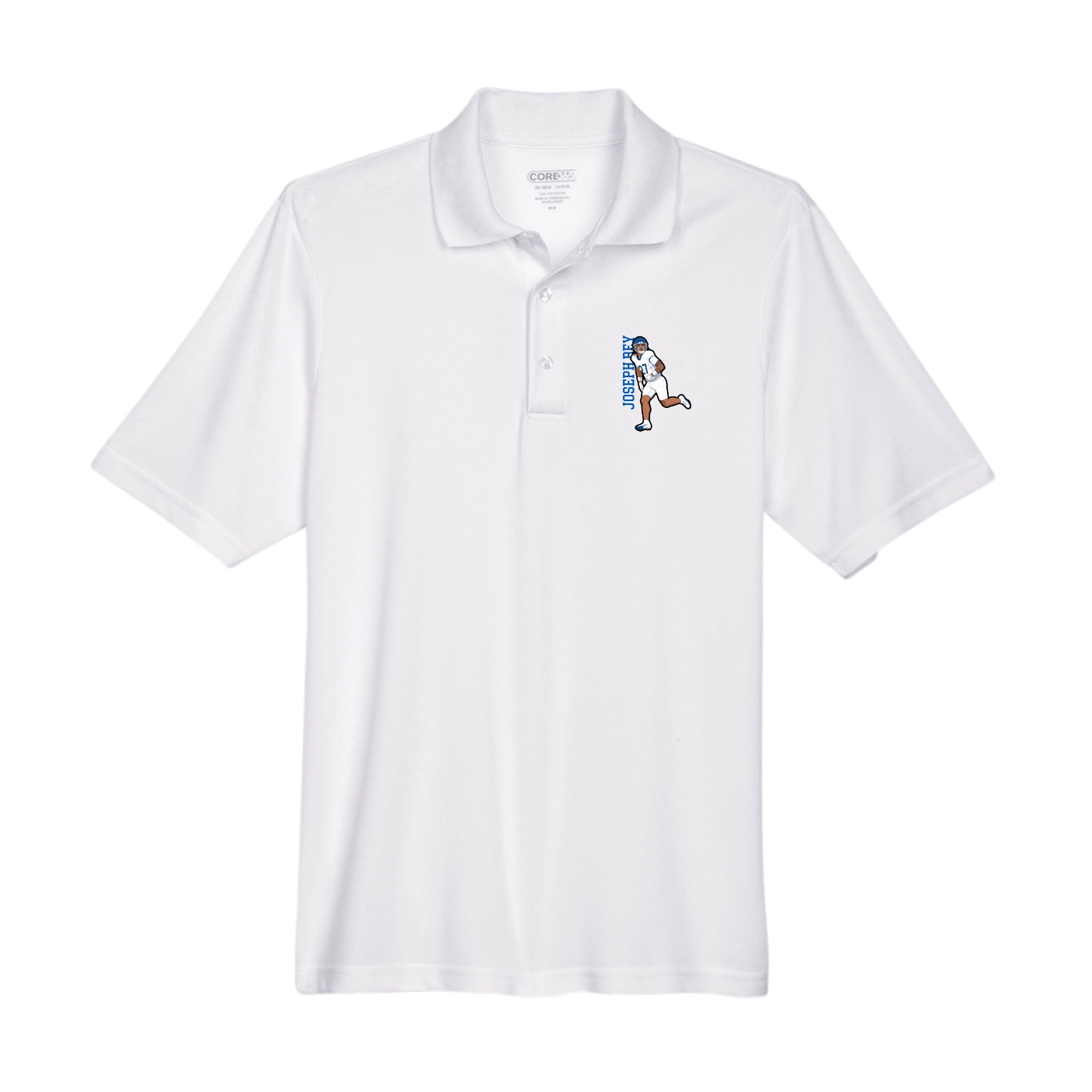 Performance Polo — Name Vertical in White