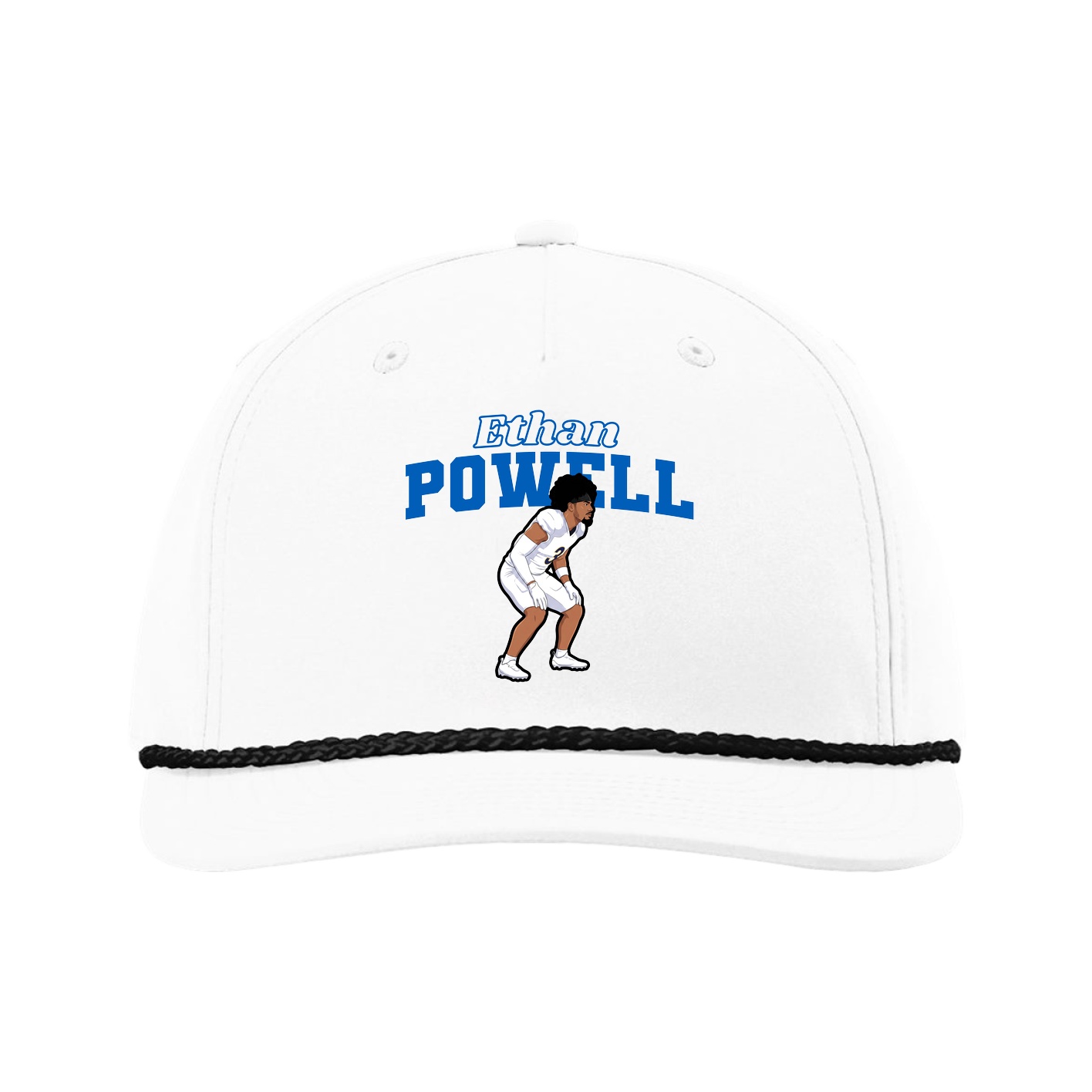 Five-Panel Classic Rope Cap — Name Arch in White