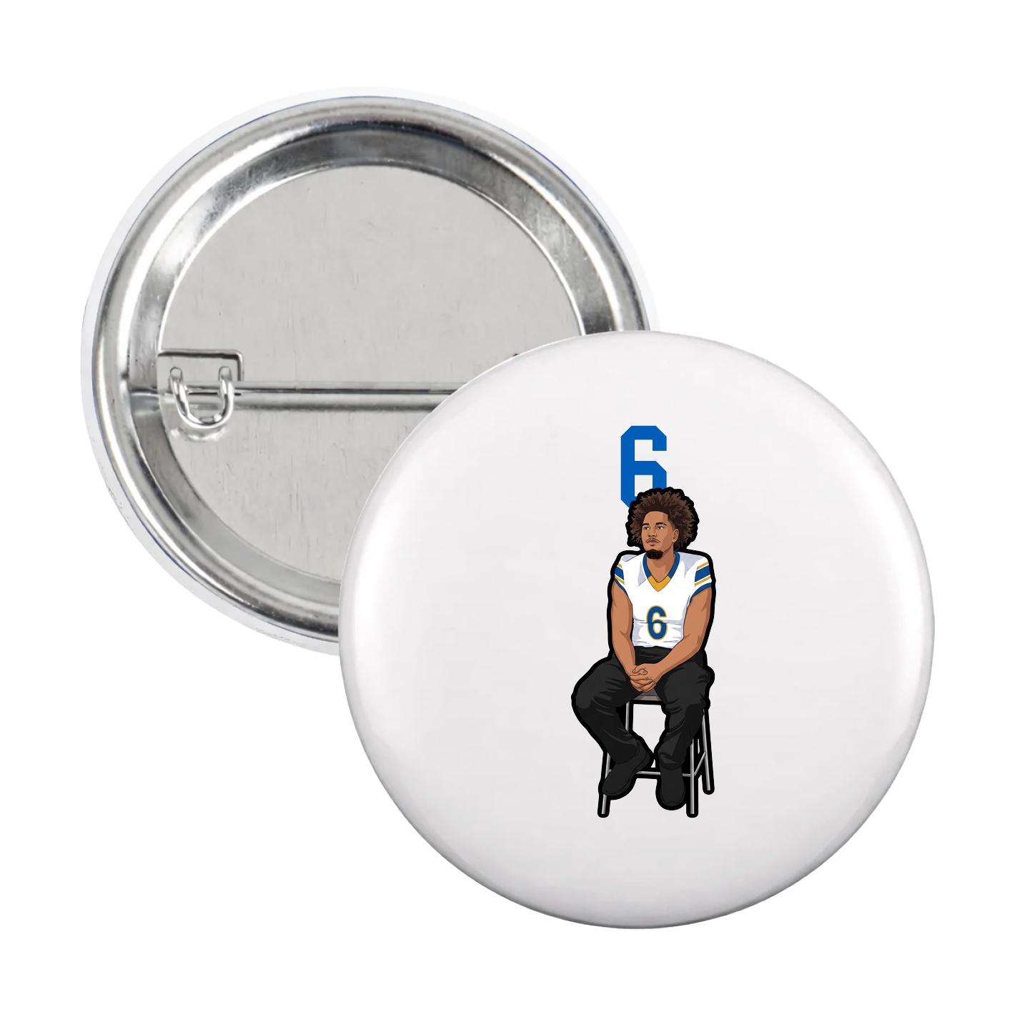 Game Day Button — Number Top in White