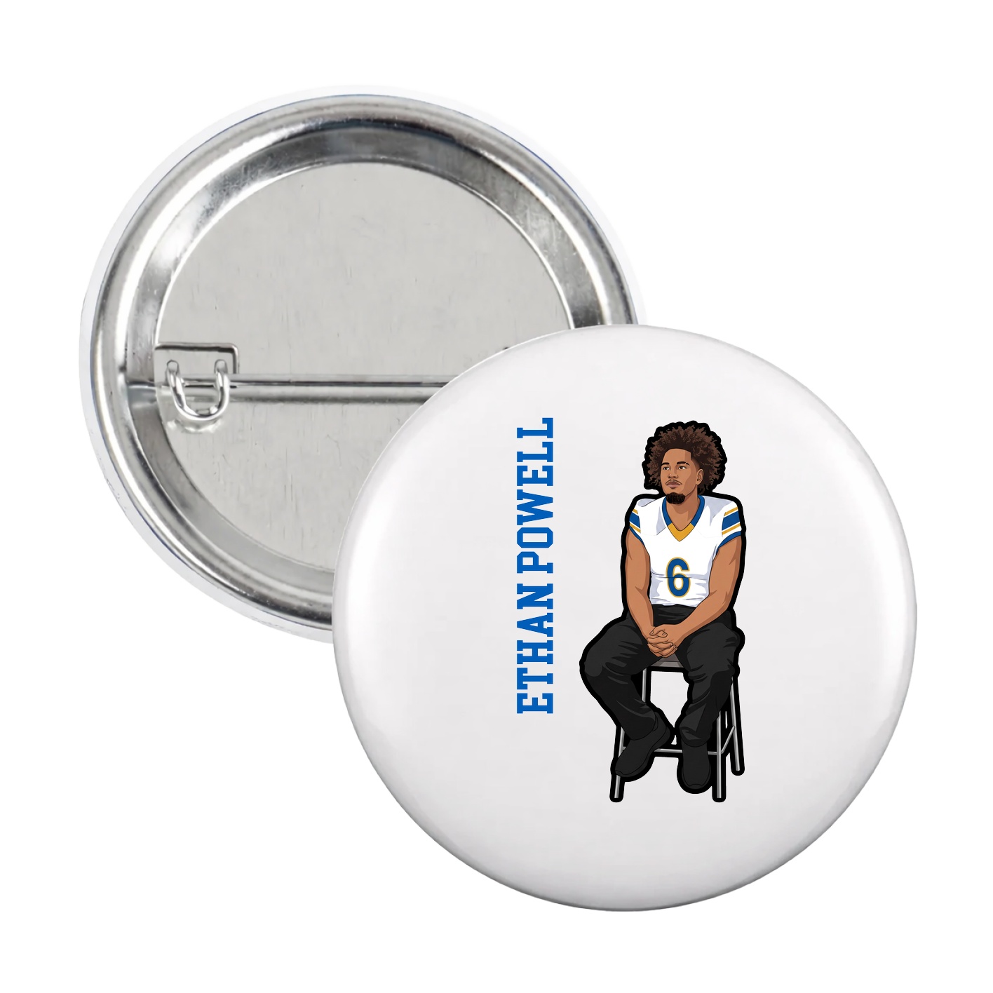 Game Day Button — Name Vertical in White