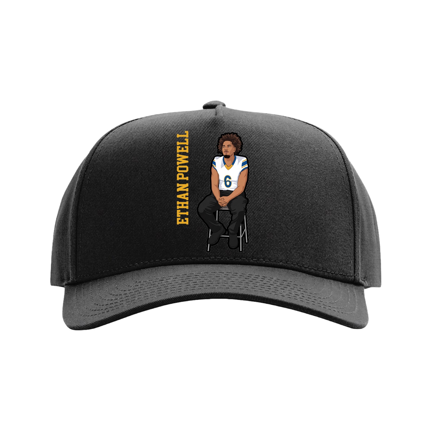 Full Fabric Five-Panel Champ Cap — Name Vertical in Black