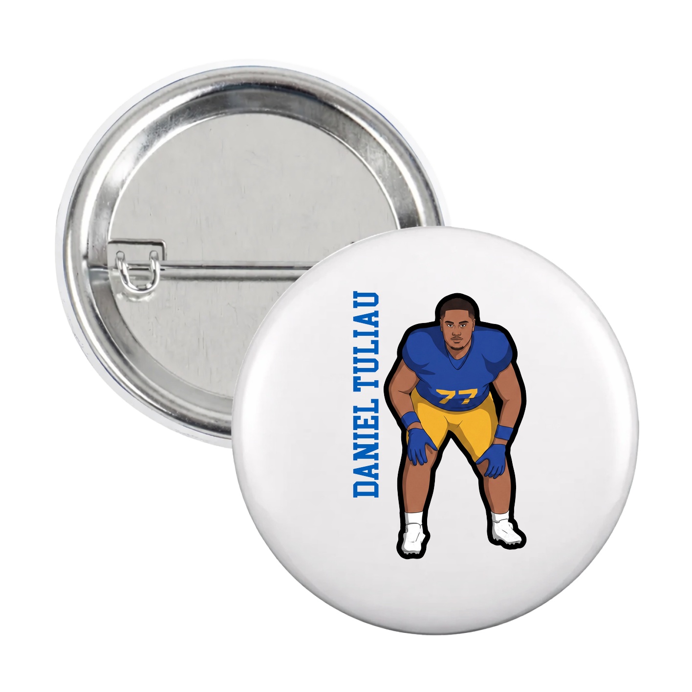 Game Day Button — Name Vertical in White