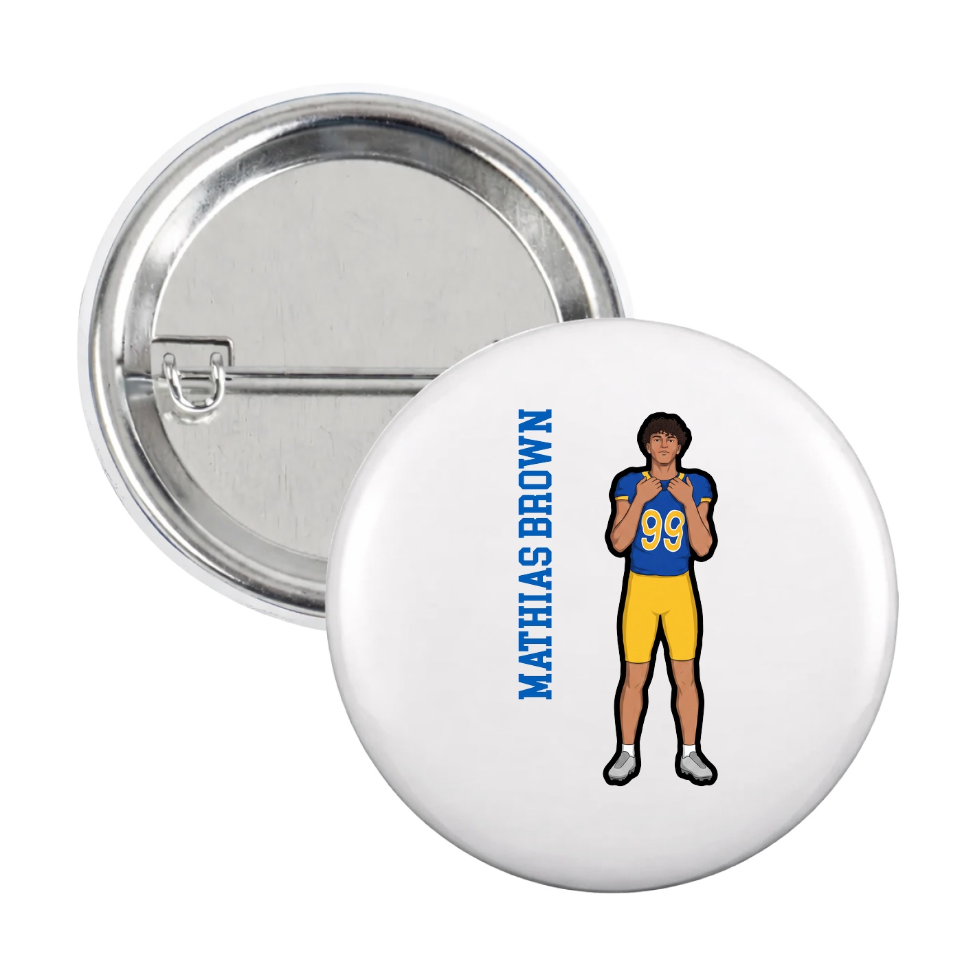 Game Day Button — Name Vertical in White