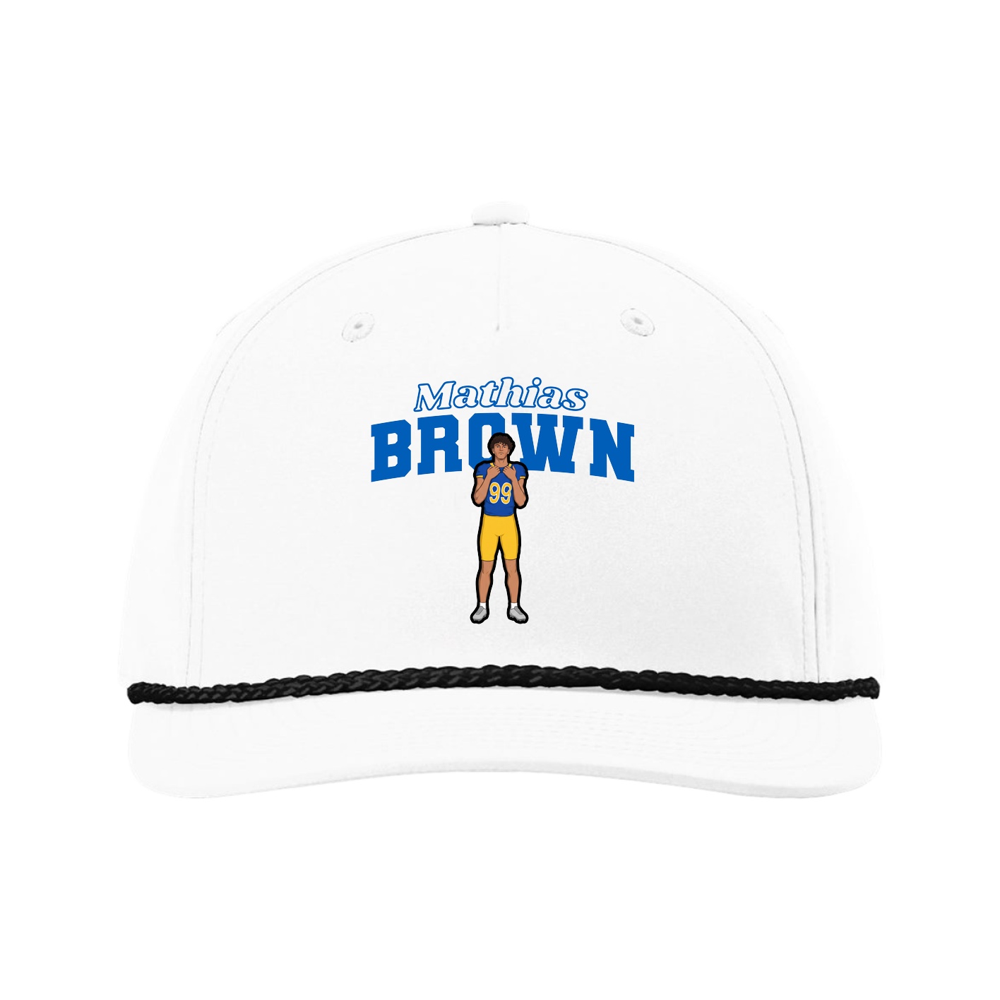 Five-Panel Classic Rope Cap — Name Arch in White