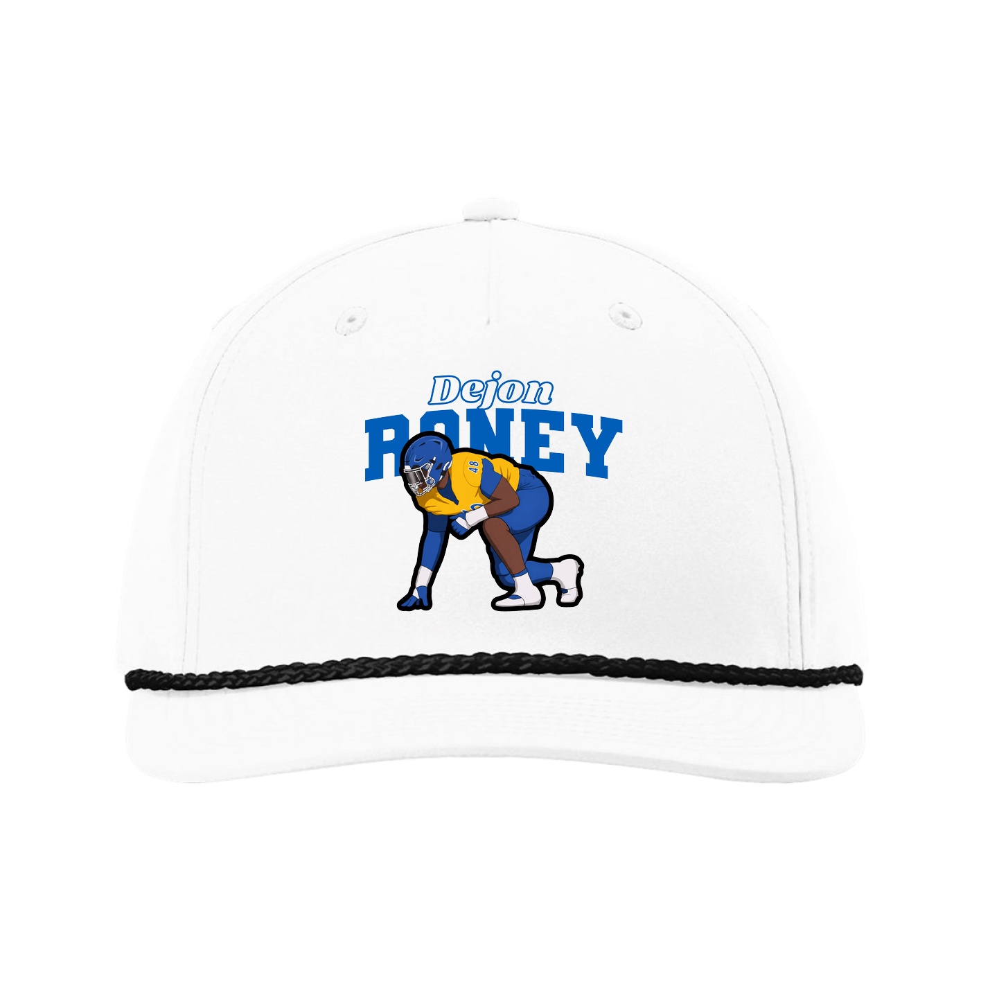 Five-Panel Classic Rope Cap — Name Arch in White