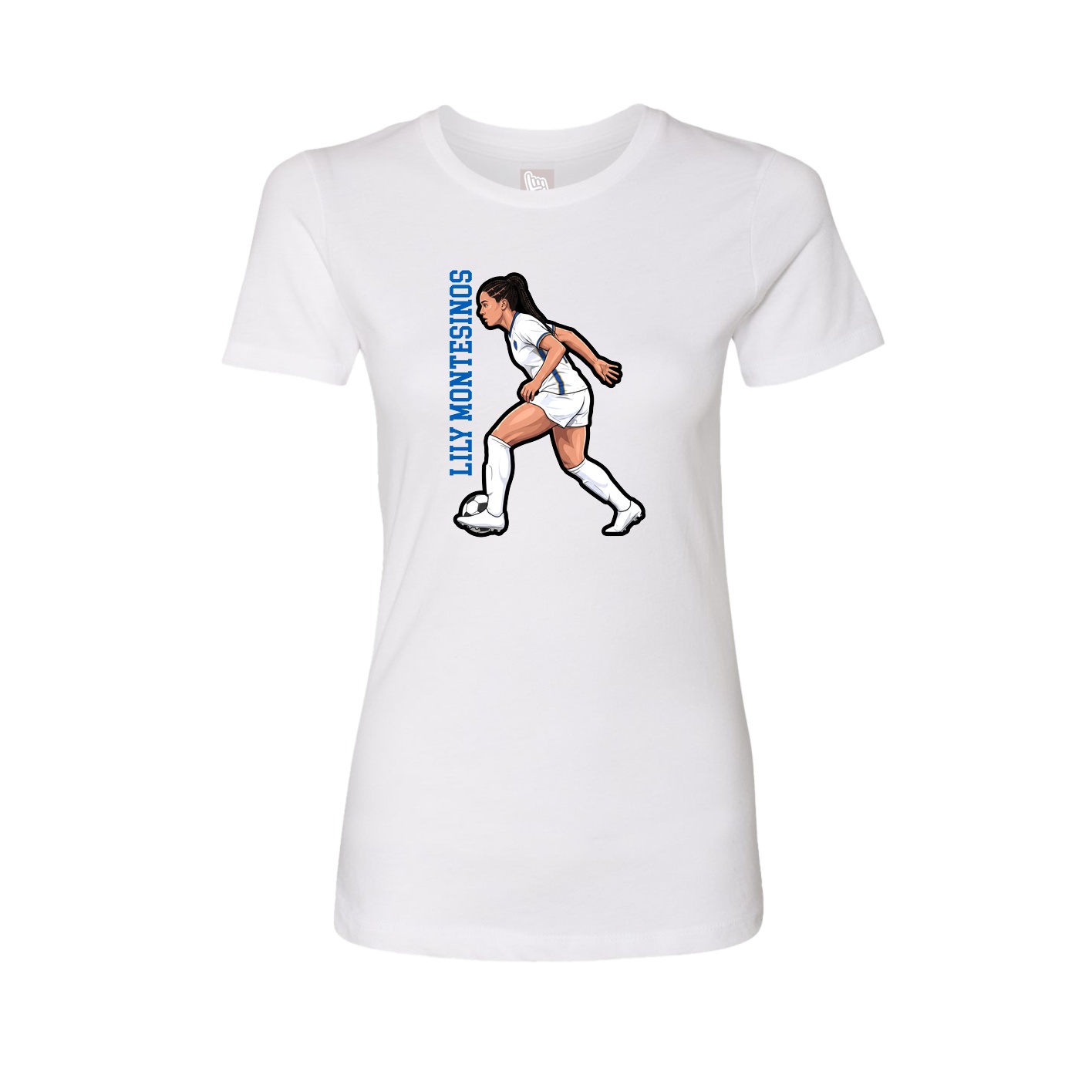 Fitted Women's Tee — Name Vertical in White