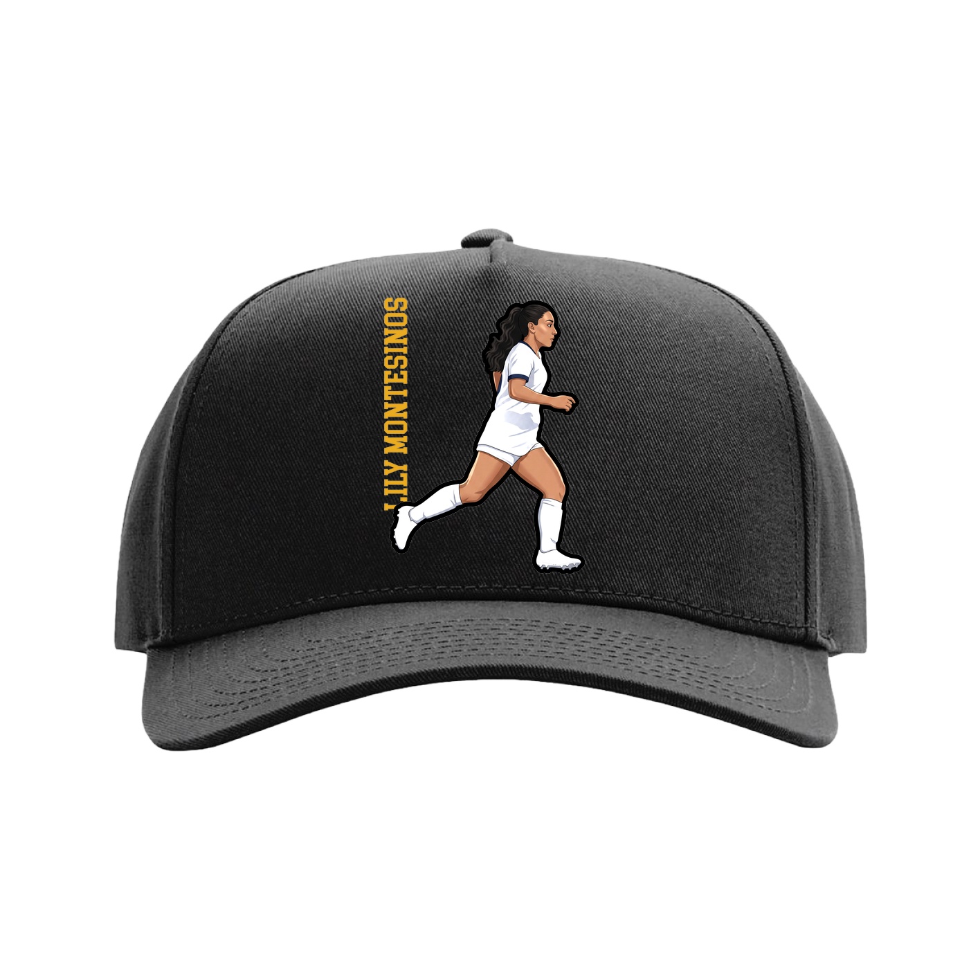Full Fabric Five-Panel Champ Cap — Name Vertical in Black
