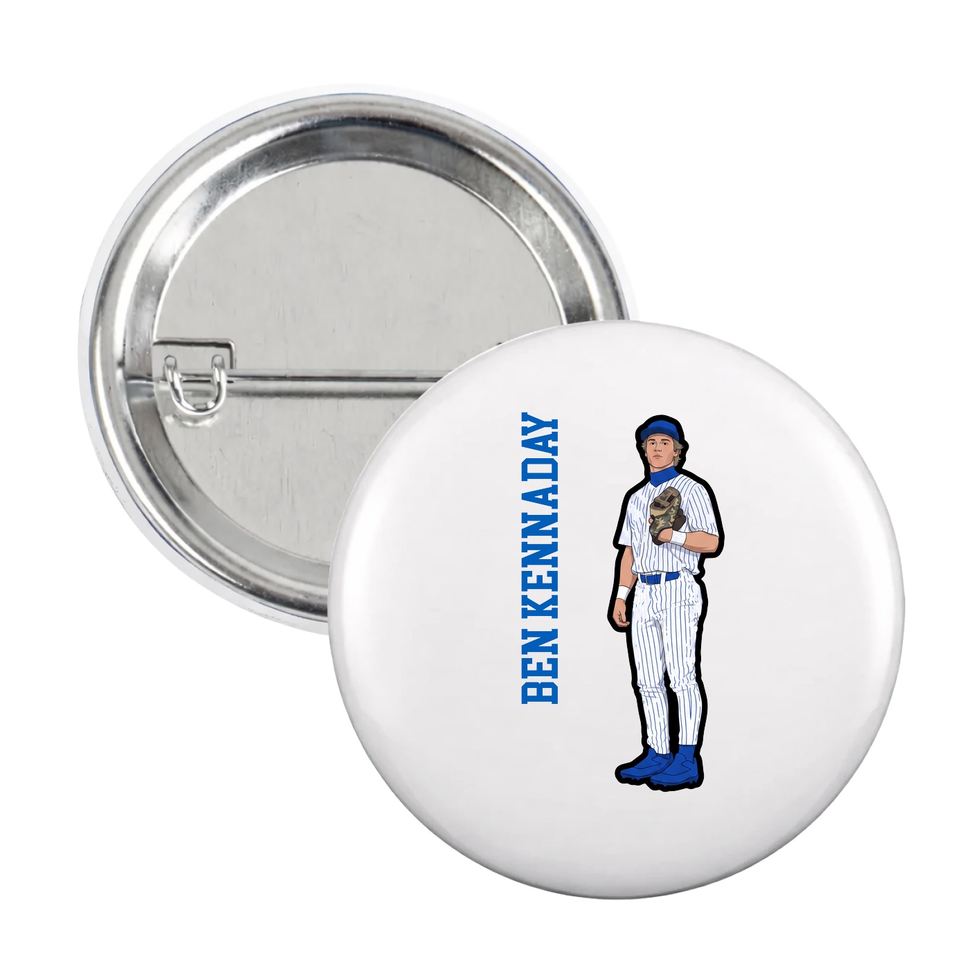 Game Day Button — Name Vertical in White