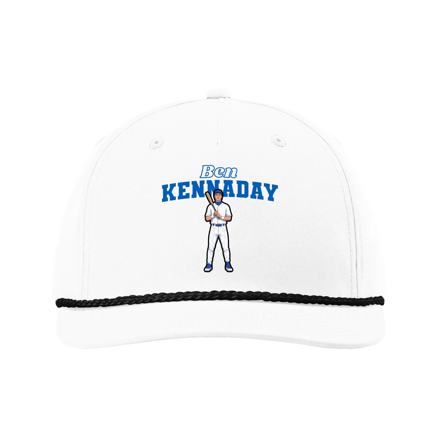 Five-Panel Classic Rope Cap — Name Arch in White